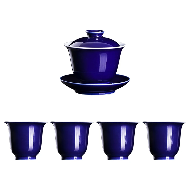 |Kung fu tea set clock home kiln jingdezhen ji blue glaze ceramic a tureen three to four cups of bowl cups household