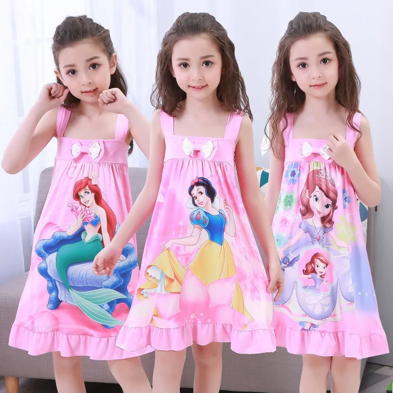 Frozen Anna Elsa Princess Dress Girls Nightdress Home Clothes Summer Cartoon Nightgown Young Girl Baby Pajamas Fashion Skirt