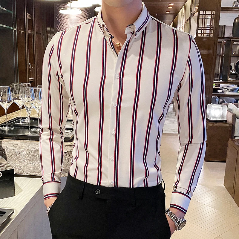 Camisas De Hombre Korean Luxury Clothing New Long Sleeve Striped Social Shirts For Men Business Casual Formal Blouse Homme 5XL-M