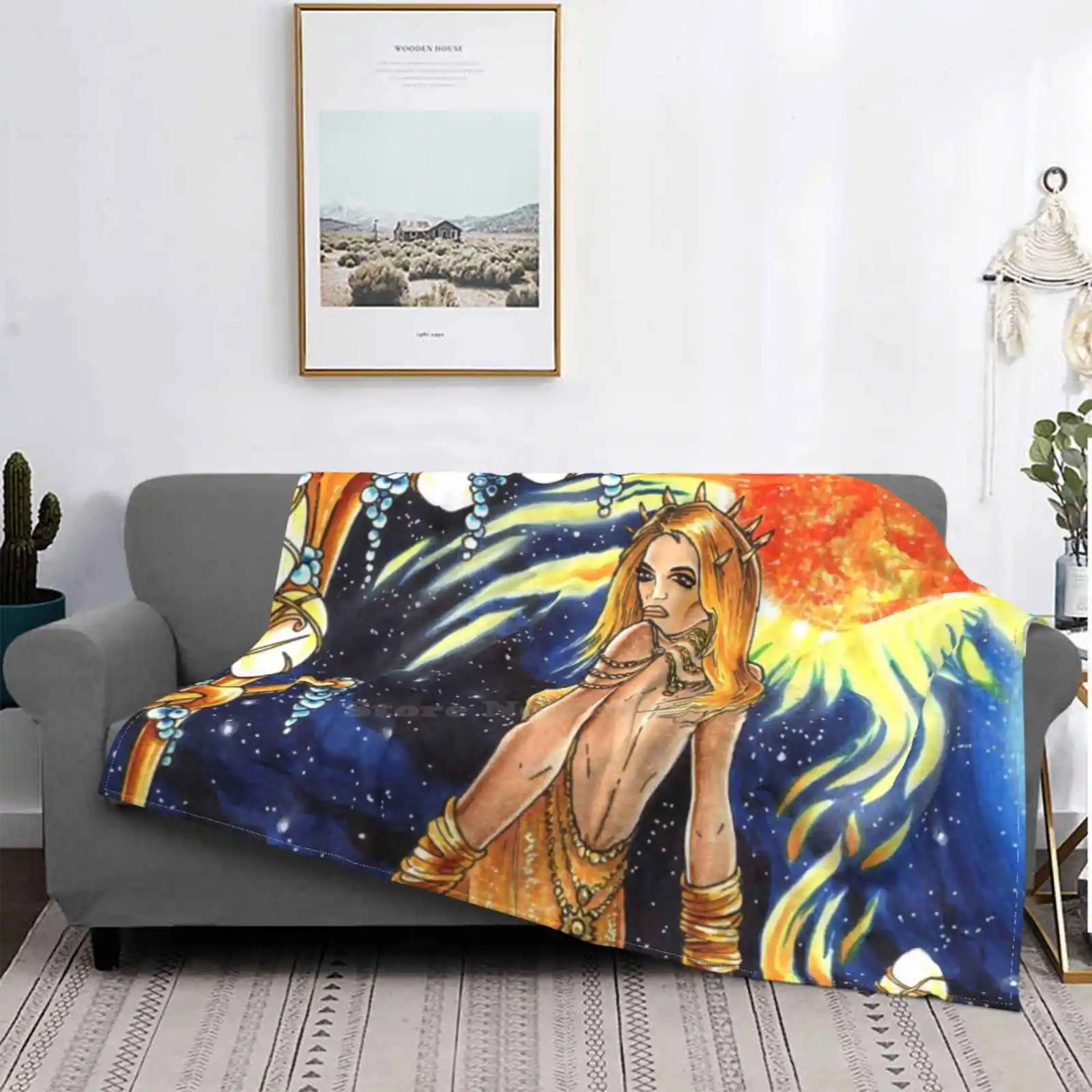 Sun Goddess Shaggy Throw Soft Blanket Sofa/Bed/Travel Love Gifts Gold Sun Heat Cosmos Stars Luxury Female Sexy Powerful Heels