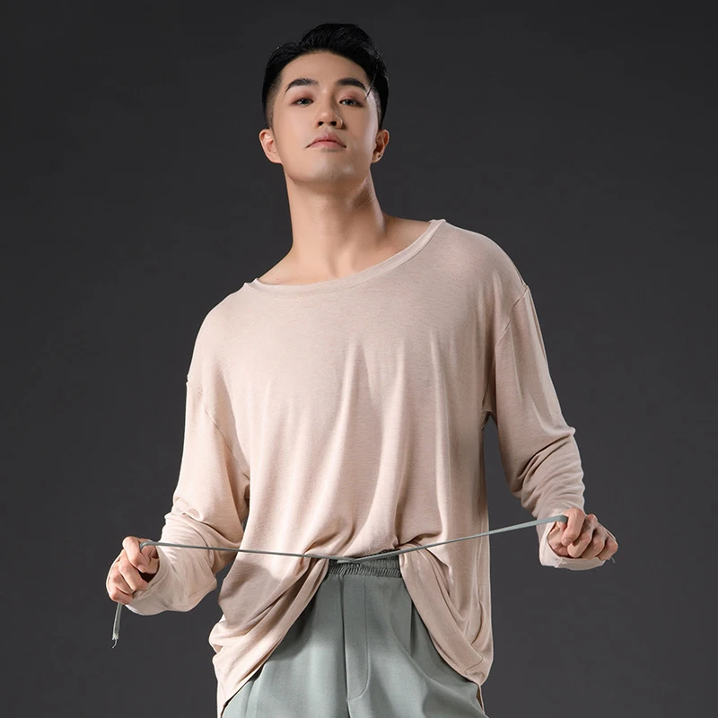 Latin Dance Performance Clothes Men'S Adult National Standard Dance Round Neck Loose Tops Latin Dance Practice Clothes DQS7898