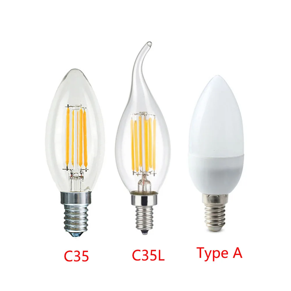 Lâmpada de led e14 220v 4w 8w 12w c35 c35l, candelabros com filamento incandescente, lâmpada equivalente 20w 40w 60w