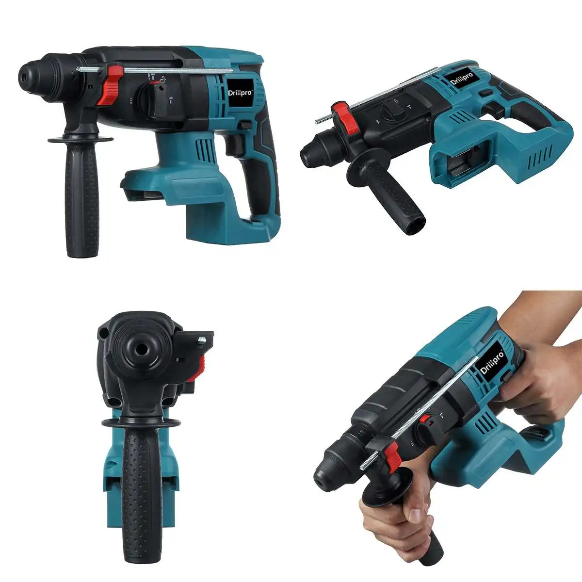 مثقاب مطرقة دوارة لاسلكي كهربائي Drillpro ، مثقاب ذو تأثير قابل لإعادة الشحن ، بطارية 18 فولت ، 4 وظائف ، 27 mak42
