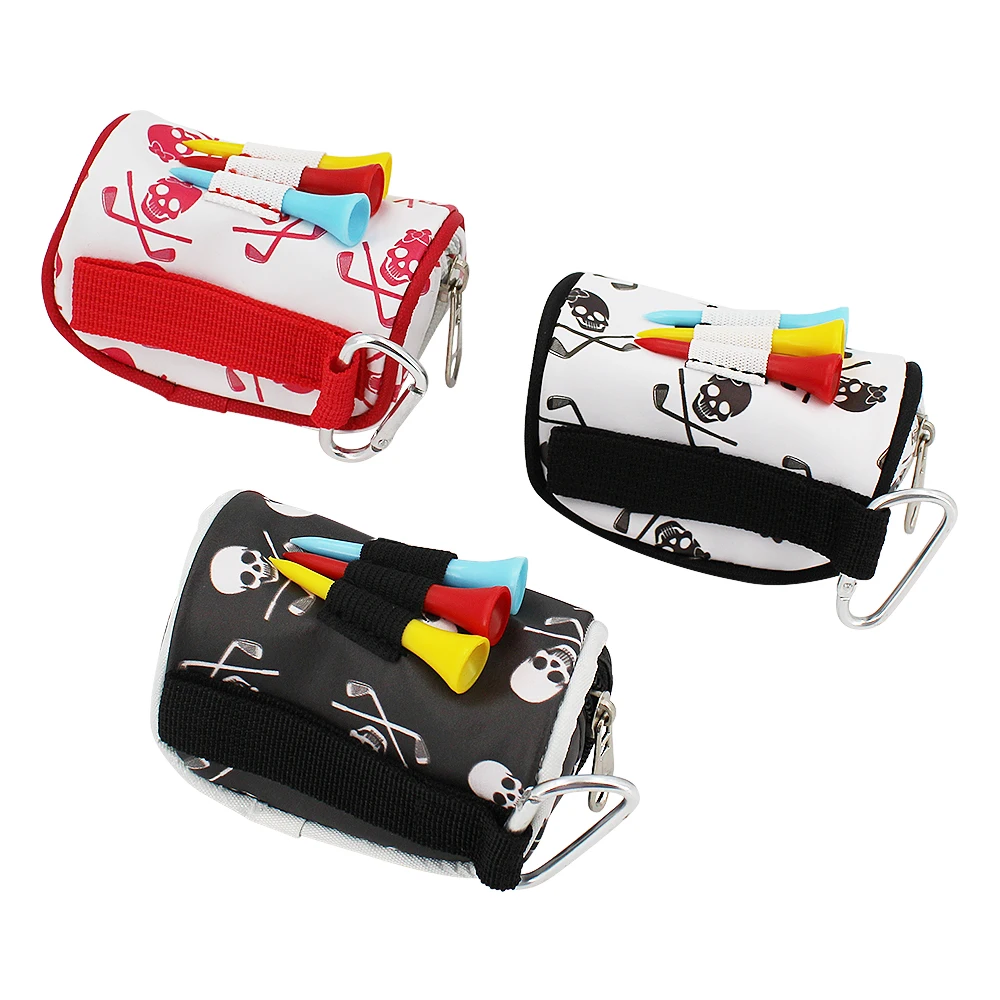 1 Pcs Mini Golf Ball Bag Portable PU Leather Holder Storage 2 Balls and 3 Tee Golf Waist Pouch Closure Carabiner