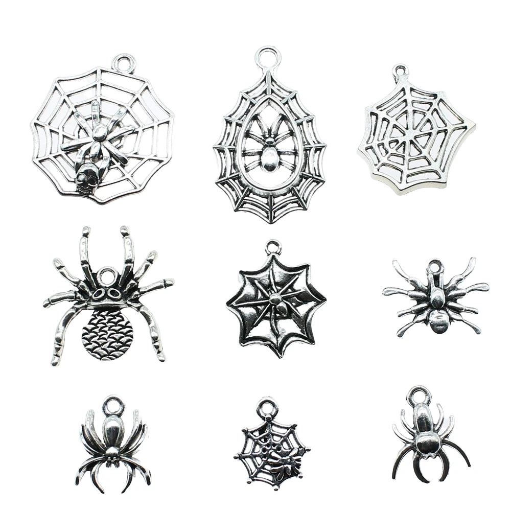 20pcs Spider Charms Antique Silver Color Spider Charms Pendants For Bracelets Spider Cobweb Charms Making Jewelry