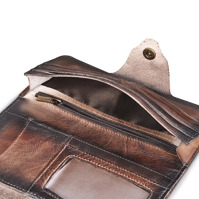2021 Male Crazy Horse Leather Vntage Checkbook Business Card Holder Chain Organizer Long  Men's Wallet Purse Design Clutch 001