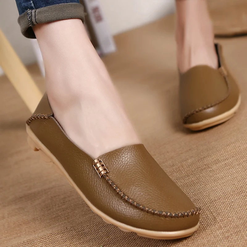 Flat Shoes Women Slip On Shoes For Women\'s moccasins Genuine Leather Loafers Women Flats Ladies Shoes Plus Size Sapato Feminino