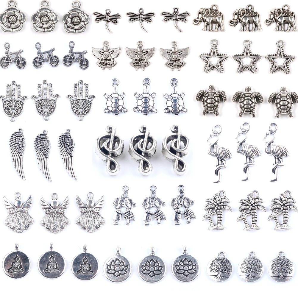 30pcs Metal Alloy Beads Animal Charms Handmade DIY Bracelet Pendant Necklace Accessories Clips For Jewelry Making Findings