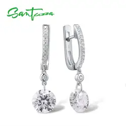 SANTUZZA Silver Earrings For Women Pure 925 Sterling Silver Sparkling White Cubic Zirconia Drop Earrings Delicate Fine Jewelry