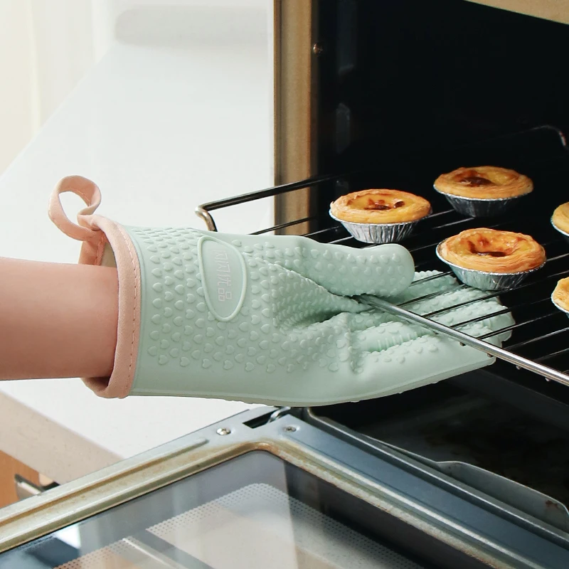 Heat Insulated Resistant Non-Slip Kitchen Silicone Hand Gloves BBQ Oven Mitts Mittens Kitchen Baking Supplies Hot Pot Holder