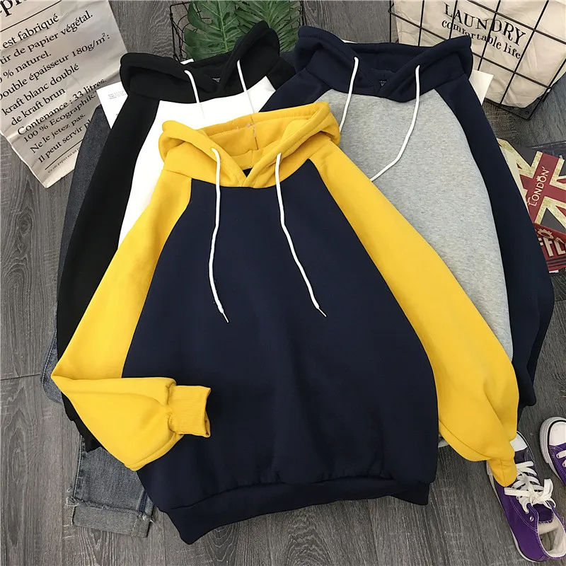 Zuolunouba Casual Women Winter Hoody Sweatshirt College Style Raglan Sleeve Simple Stitching Color Harajuku Pullover Female