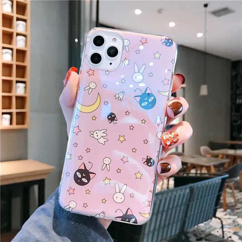 Cute Luna Cat Blue-light Phone Case For iPhone12 11 XSMAX 78PLUS SE2020 SE3 Soft Cover XR Glossy Skinny Shell Body Protection