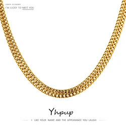 Yhpup Fashion Double Layer Flat Chain Stainless Steel Necklace Jewelry High Quality 18 K Metal Texture Collar Necklace Bijoux