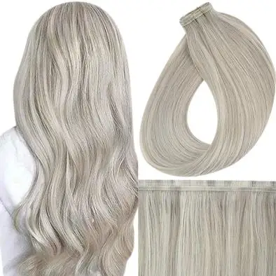 Full Shine Flat Silk Weft Virgin PU Sew In Human Hair Extensions For  Women Smooth 100% Real Human Hair