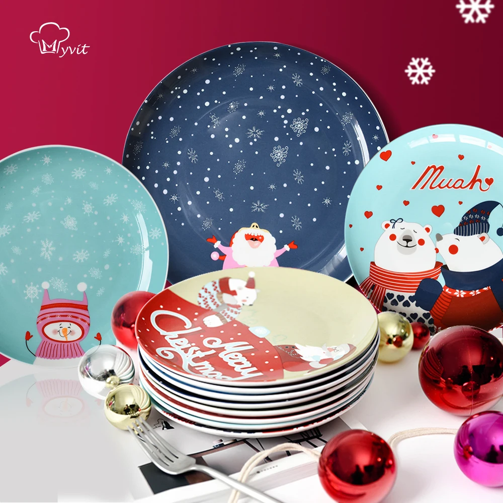 Christmas Dishes Bone China Dinner Dish Ceramic Plate Tableware Plates for Breakfast Cake Snack Food Decorative Kitchen Gift