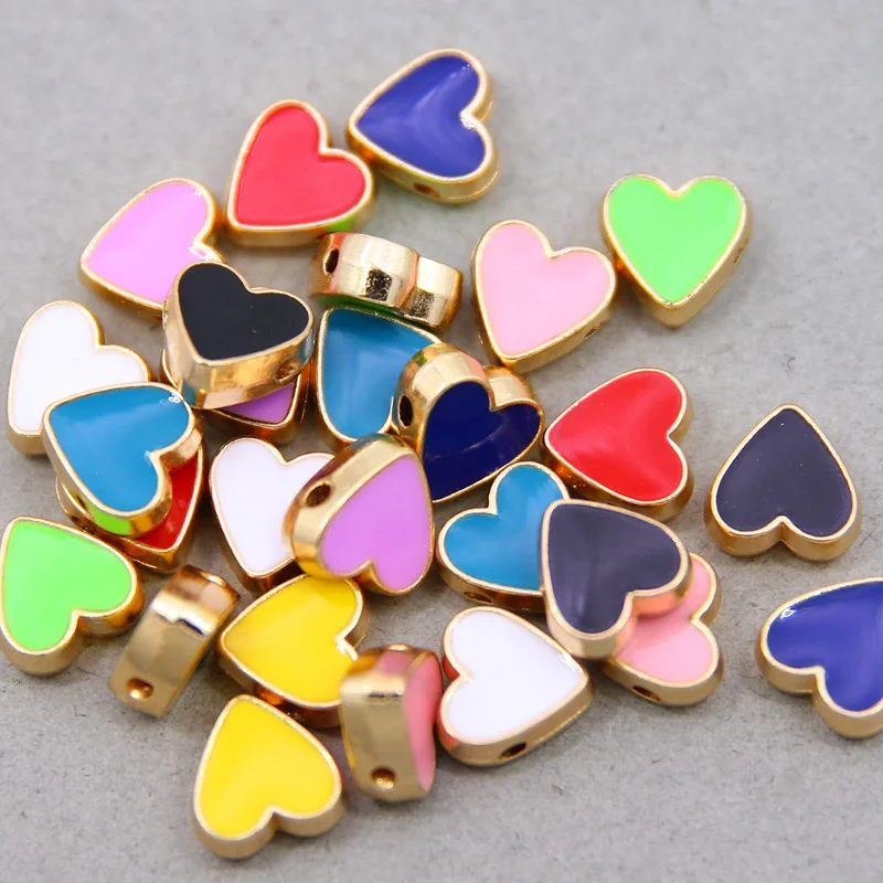 10Pcs/lot 10mm Inside Hole Love Heart Alloy colored enamel Loose Spacer Beads DIY Jewelry Making Findings Charm Beads