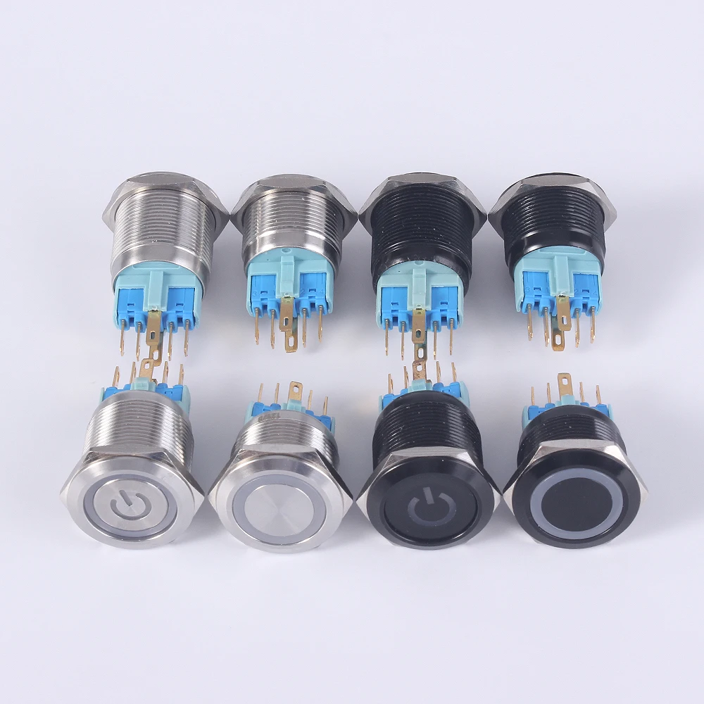 22mm Waterproof Metal Push Button Switch With LED light RED BLUE GREEN YELLOW Self-locking and Momentary