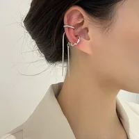 Boucles d'oreilles à Clip multicouches de luxe pour femmes, géométrique brillant, perle de Zircon, os d'oreille, sans perçage, longue chaîne, pompon 6