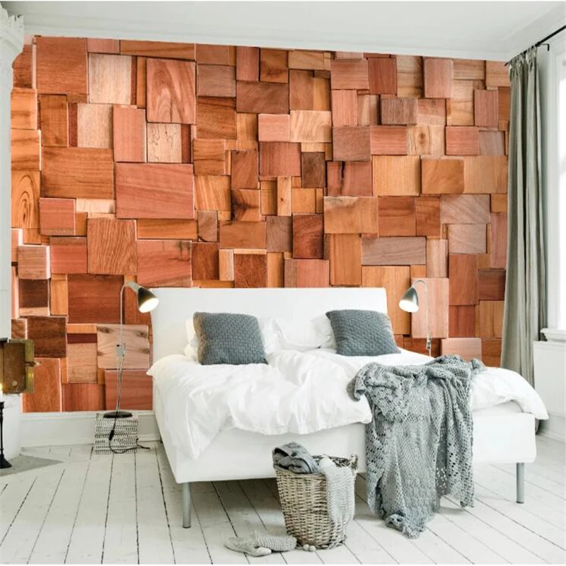 

wellyu papel parede Custom wallpaper Vintage wooden block bricks geometric three-dimensional background wall papier peint