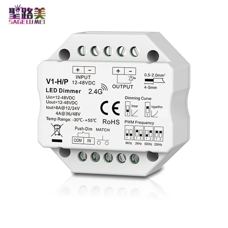 V1-H V1-H/P Einzigen Farbe LED Dimmer Schritt-weniger/Push Dim Controller DC12-48V R1 1Zone Dimmen RF Fernbedienung Für LED streifen Lampe