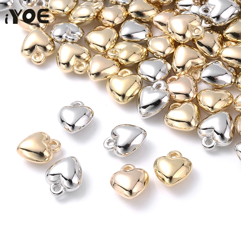 iYOE 50pcs 6-18mm Gold Color Heart Charms CCB Plastic Spacer Beads For Making Bracelet Earring Necklace Pendant DIY Jewelry