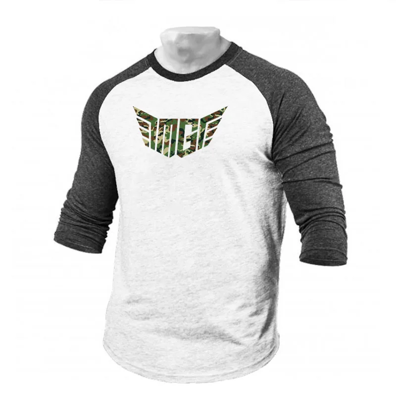 Mens Brand Casual Sporting Clothing Print T-Shirt Autumn Pullover O-Neck Fashion Running Comfortable Slim Fit 3/4 Sleeve TShirt