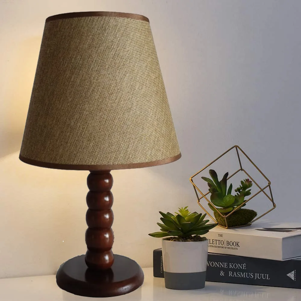 Decorative Design Wooden Lampshade Table Lamp Sand Beige Tapered Header Coffee Body