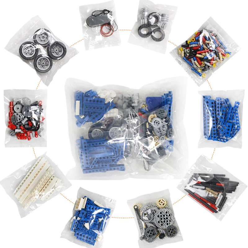 398Pcs/Bag MOC Building Blocks Technical Beams Gears Axle Wheels and Connectors Bricks Parts Kit for 9686 Simple Mechanisms Toys