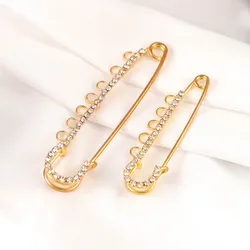 SAUVOO 2pcs/lot 60 80mm Gold Color Rhinestone Safety Brooch Pins With Loops For DIY Brooch Women Base Jewelry Making Supplies
