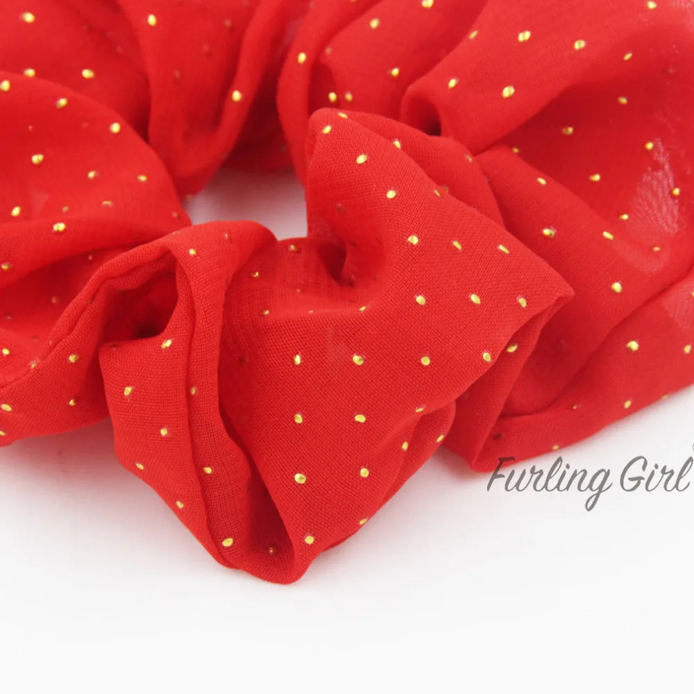 Furling Girl  1PC Summer Style Gold Stud Chiffon Scrunchies Hair Ring Hair Scrunchies Ponytail Holder Elastic Rubber Hair Tie