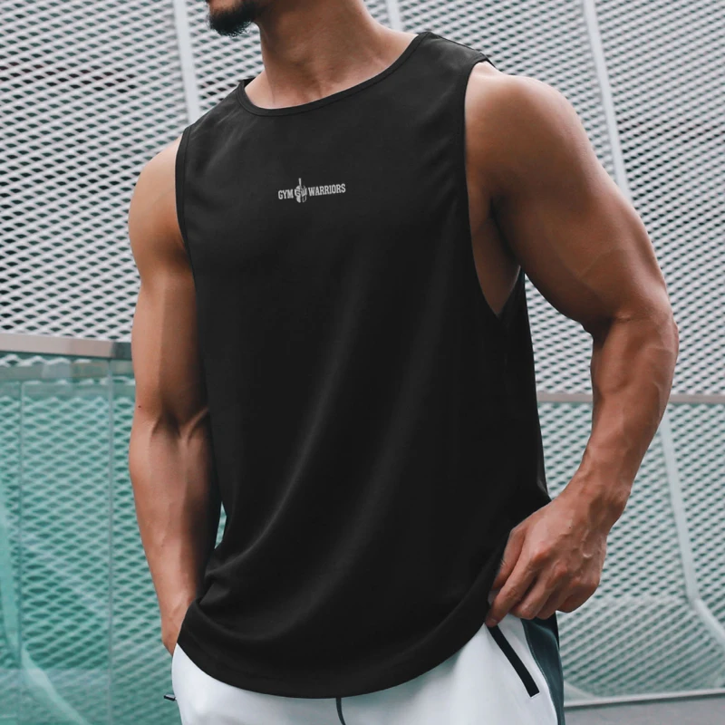 Gym Tank Tops Bodybuilding Fitness Sleeveless T Shirt Men Mesh Printed Workout Stringer Singlets Summer Casual Sports Vest Men