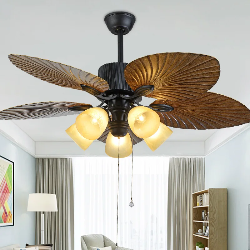 American style fan light European style chandelier solid wood ceiling fan light hotel decoration LED fan ceiling fan