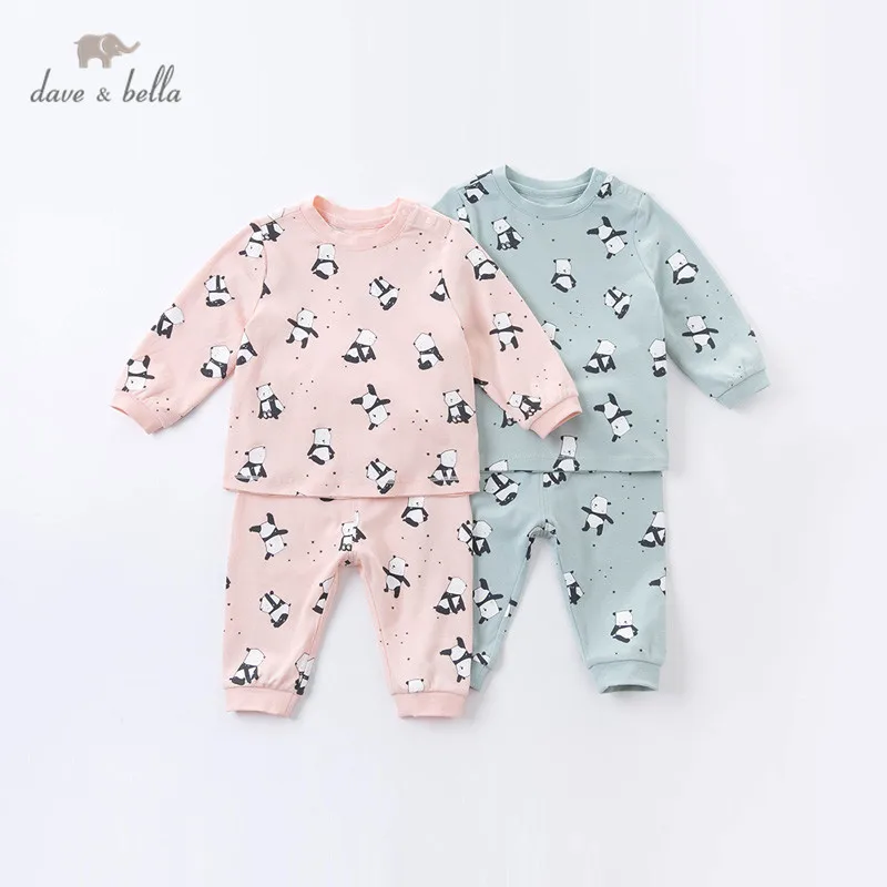 

DB16140 dave bella autumn baby unisex fashion panda cartoon print pajamas newborn baby underwear casual sleepwear 2 pcs suit