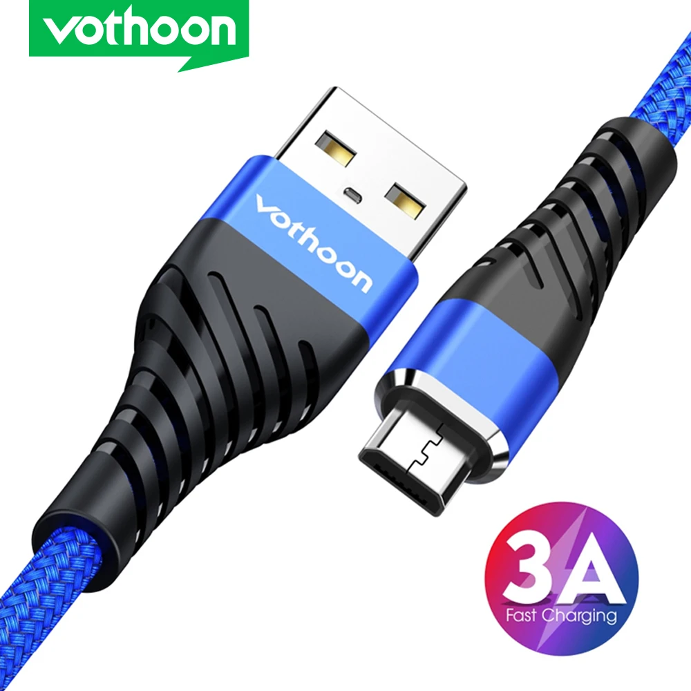 Vothoon micro cabo usb 3a carregamento rápido micro cabo usb de dados para samsung xiaomi huawei android cabo carregador de celular