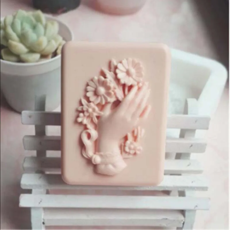 Hands Candle Soap Mold Rectangle Flower Silicone Mold for Natural Soap Making Handmade DIY Soap Molds Resin Mold Wax Melt Mould