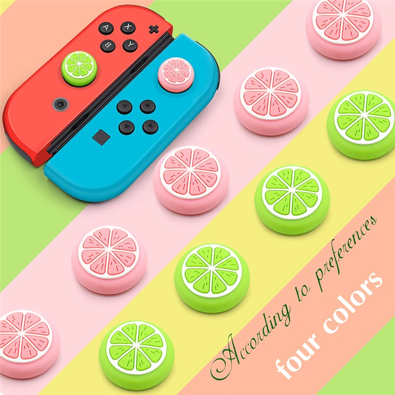 2 Pcs Joystick Thumb Grip Cap Cover For Nintendo Switch Oled NS Lite JoyCon Controller Gamepad Cute Fruit Soft Analog Stick Case