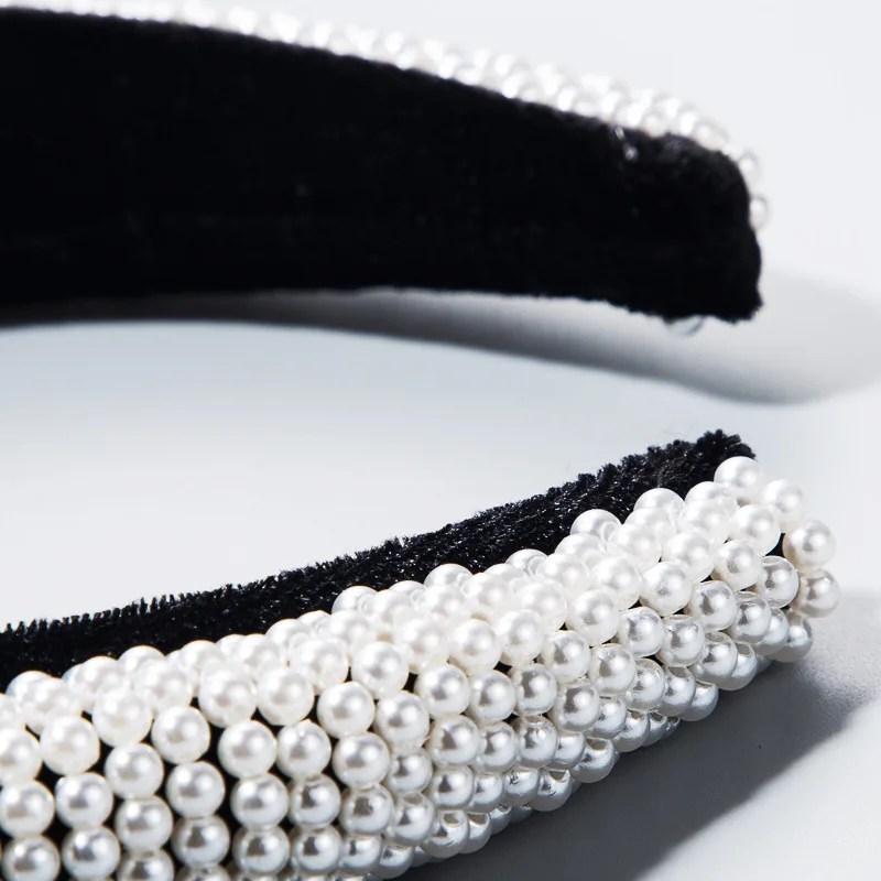 Velvet Pearl Matador Padded Headbands Pearls Embellished Soft Velvet Headbands Women 4.2cm Wide Goth Wedding Headpiece