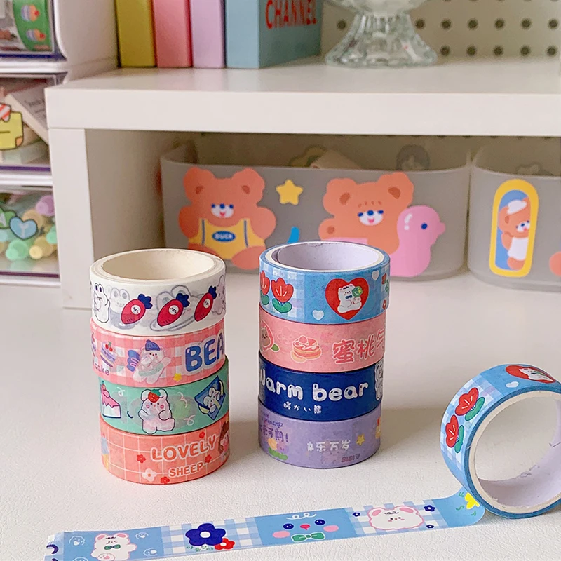 Cute Bear Bunny Decorative Washi Tapes Cartoon Masking Tape DIY Scrapbooking Journal Album Paper Craft Supplies Stationery