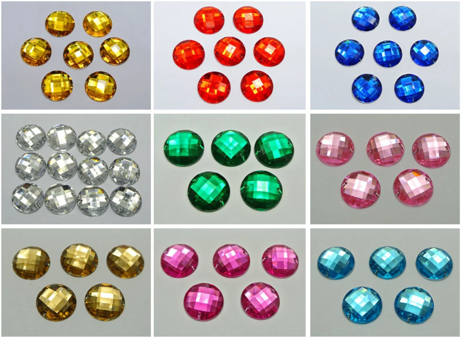 50 Mixed Color Acrylic Flatback Sewing Rhinestone Round Button 18mm Sew on beads