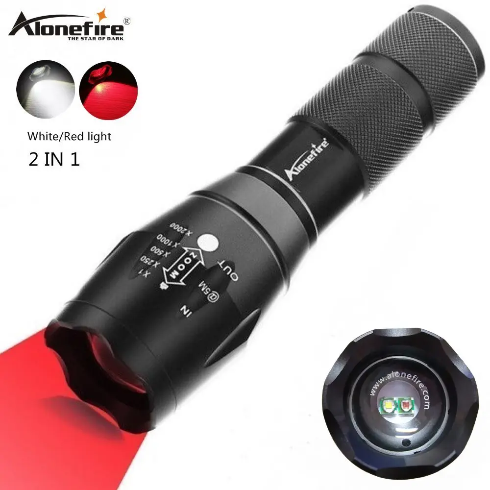 Alonefire G700-WR 2in1 White+red light super bright led flashlight Zoomable Tactical Torch Button for Hinking Camping