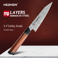 HEZHEN 124mm Utility Knife 110-Layer Damascus Super Steel 5.3 Inches Utility High quality North America Desert Ironwood Handle F