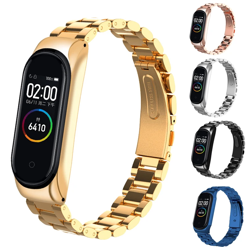 Correa de reloj inteligente dorada para Xiaomi Mi Band 6 5 4 3 correas de reloj de acero inoxidable pulseras para Miband 6 Correa Pulseira ajustable