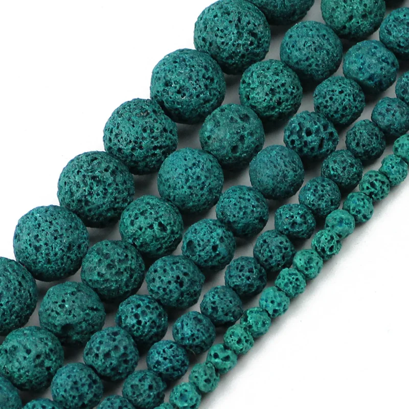 Pierre naturelle de lave verte 4/6/8/10/12MM, roche volcanique, entretoises rondes, boule de perles amples pour la fabrication de bijoux, Bracelet, accessoires de bricolage