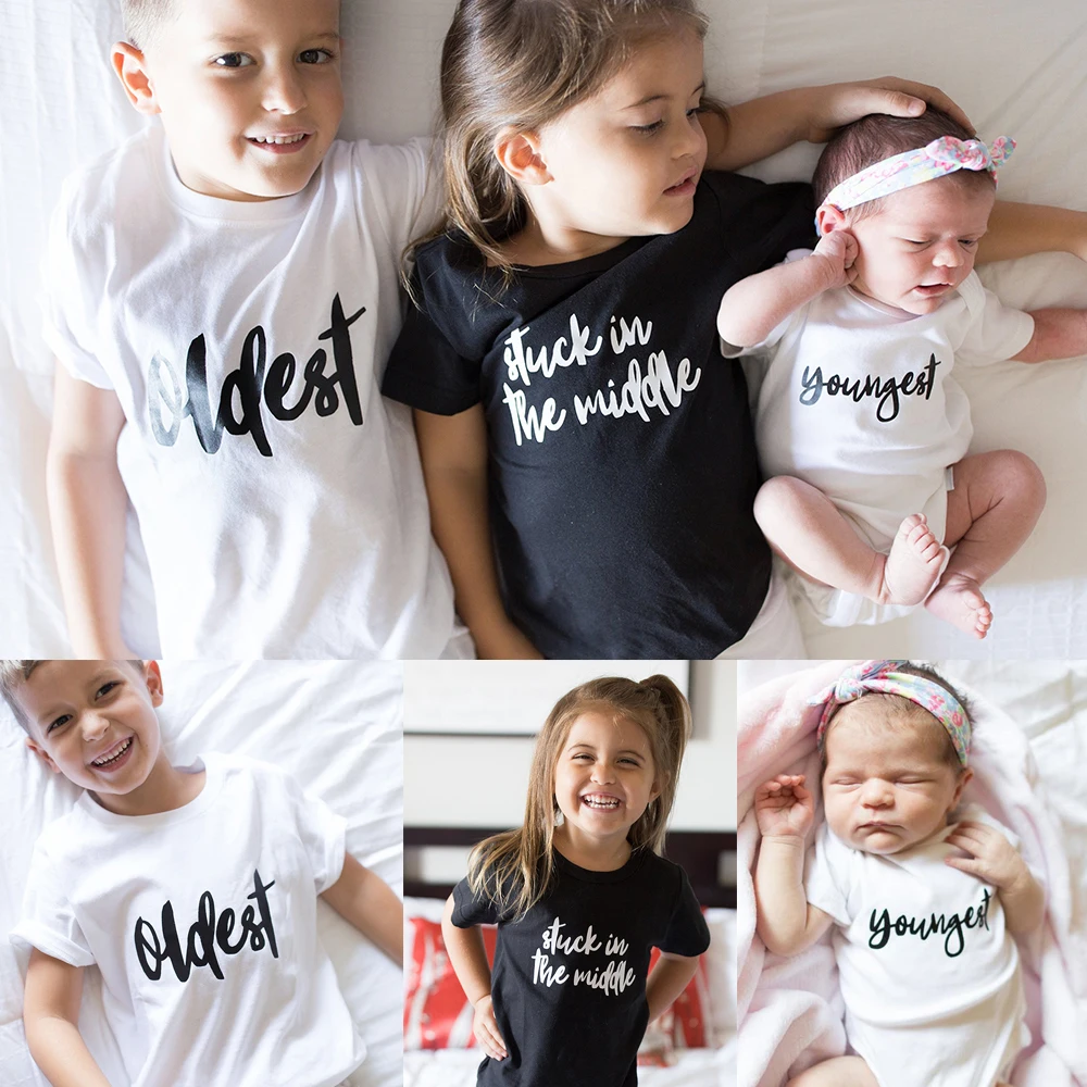 Sibling Shirts Set of 3 Big Middle Little Oldest Middle Youngest 3rd Baby Youngest Baby New Addition New To The Crew Tops Tee