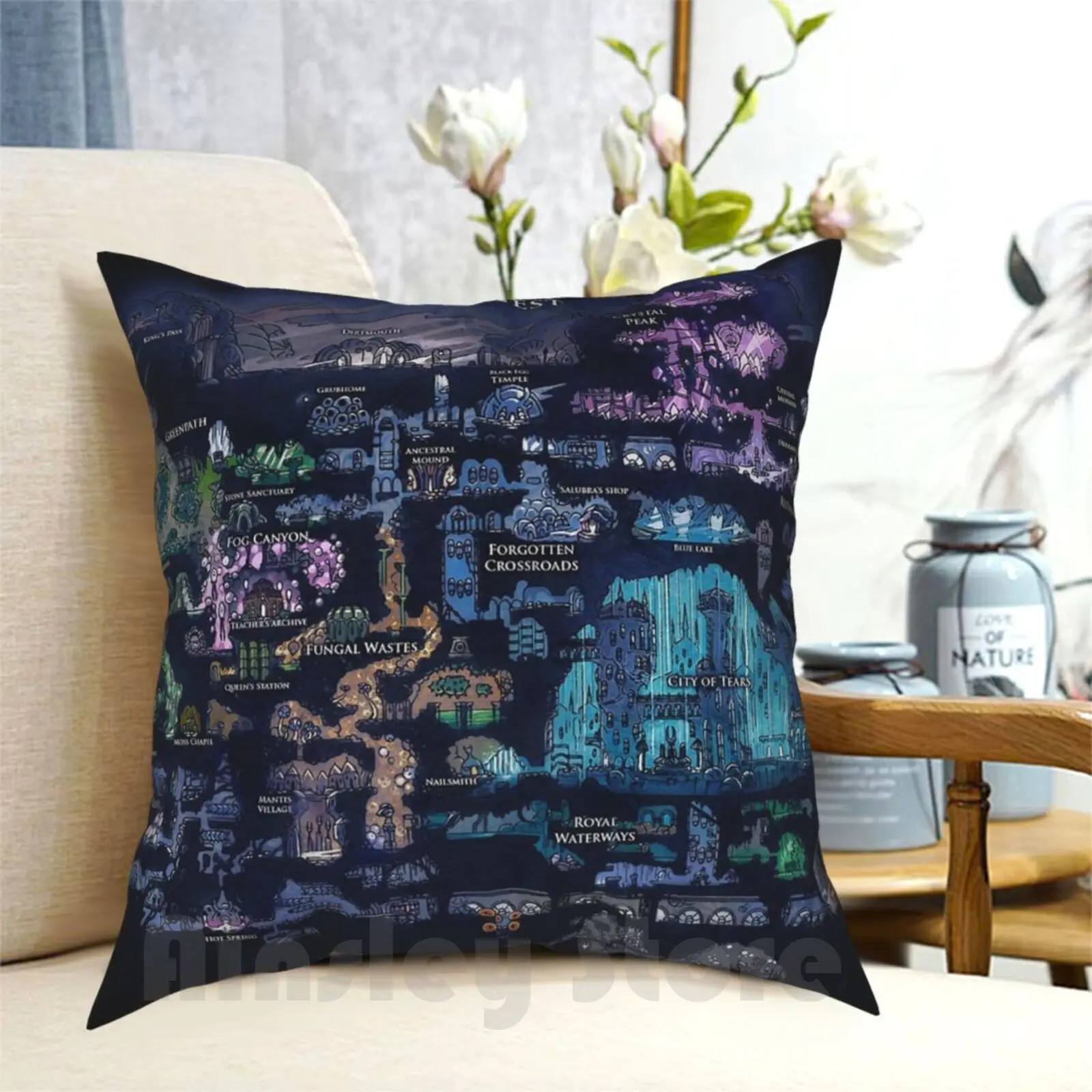 Hallownest Map Pillow Case Printed Home Soft DIY Pillow cover Hollow Knight Hornet Indie Game Indie Gaming Gamer Maps