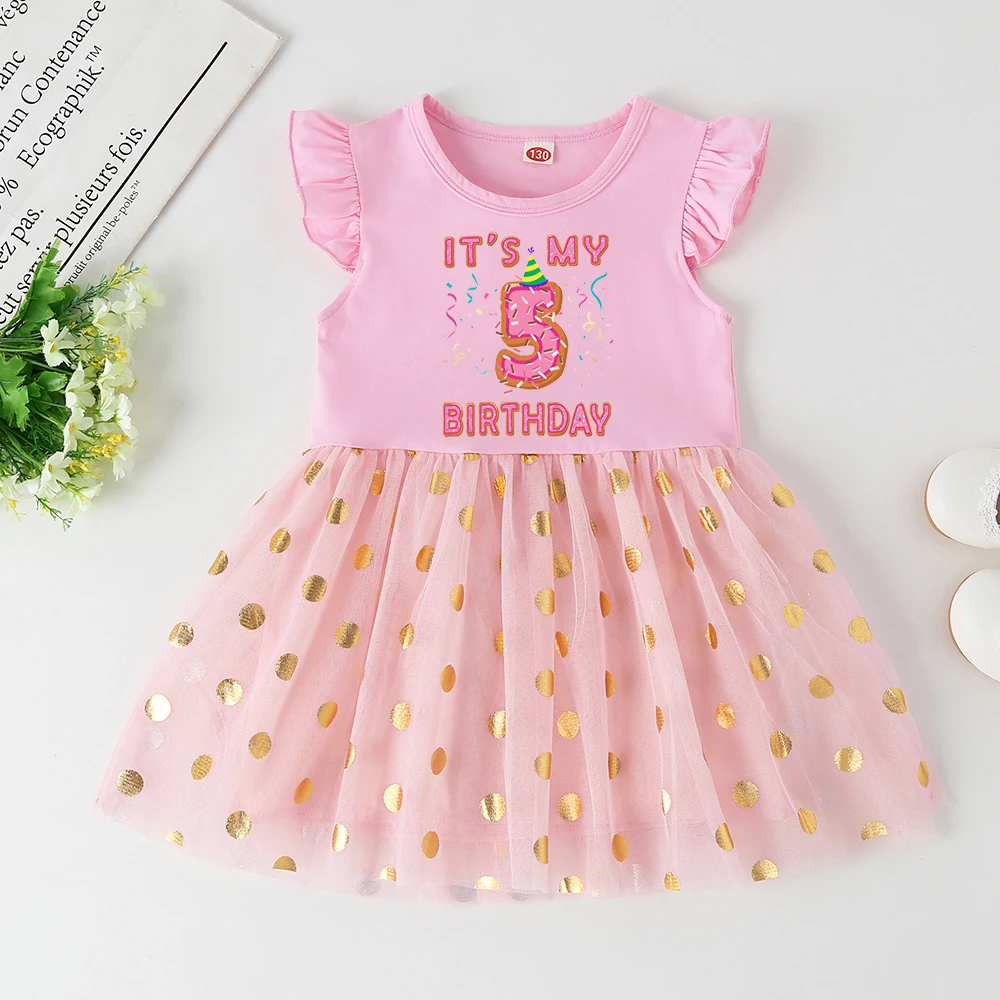 Baby Girl 1-6 Year Dress Cute Donut Number Birthday Outfit Girl Baby Dress Summer Clothes Kids Girl Party Tutu Outfits Dresses