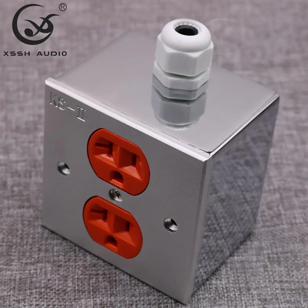 US 3 Pins Plug Power Connector Outlet Hi-end DIY HIFI Brass Pated Gold 20AMP 20A 125V Aluminium Plate Box Power Electric Socket