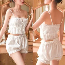 Fashion Lace Women Pajamas Sets Sexy Palace Style Sling Cotton Sleepwear Sets