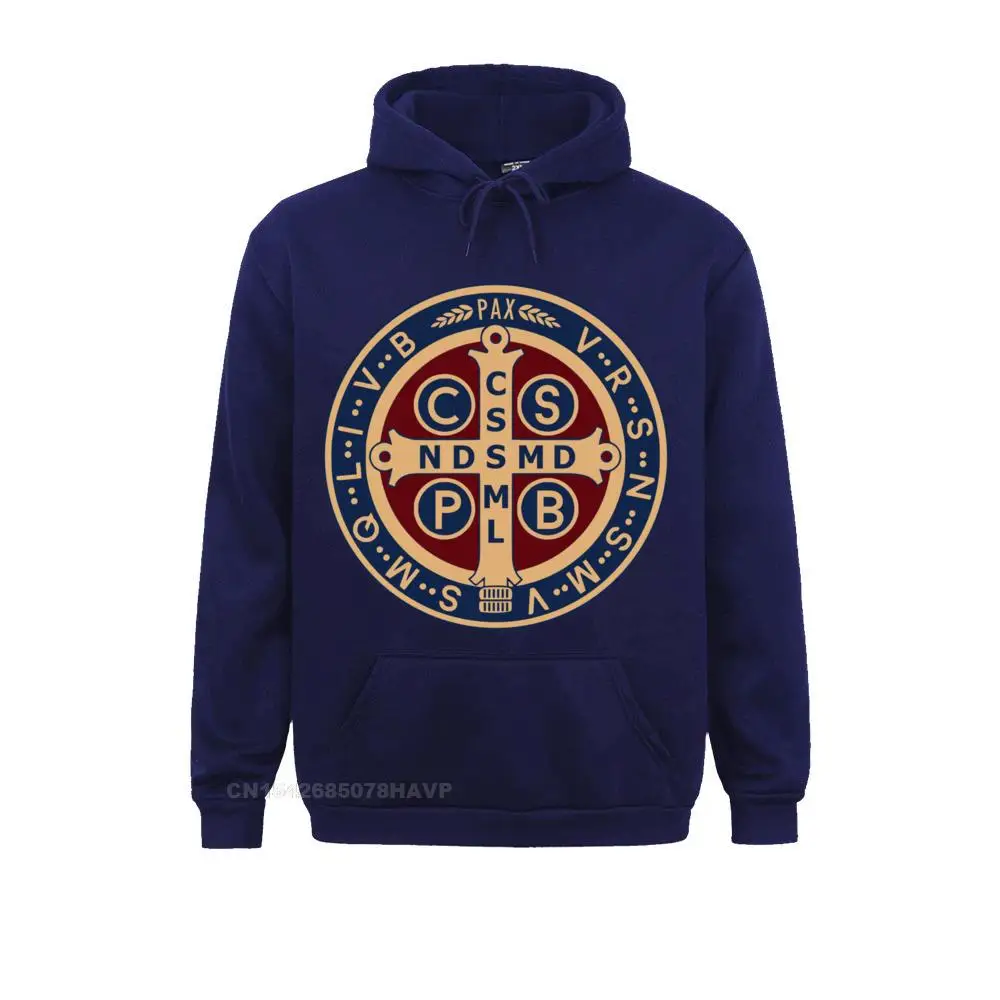 The Saint Benedict Medal Catholic Pullover Hoodie Hoodies 2021 Hot Sale Sweatshirts Europe Long Sleeve Men\'s Sportswears