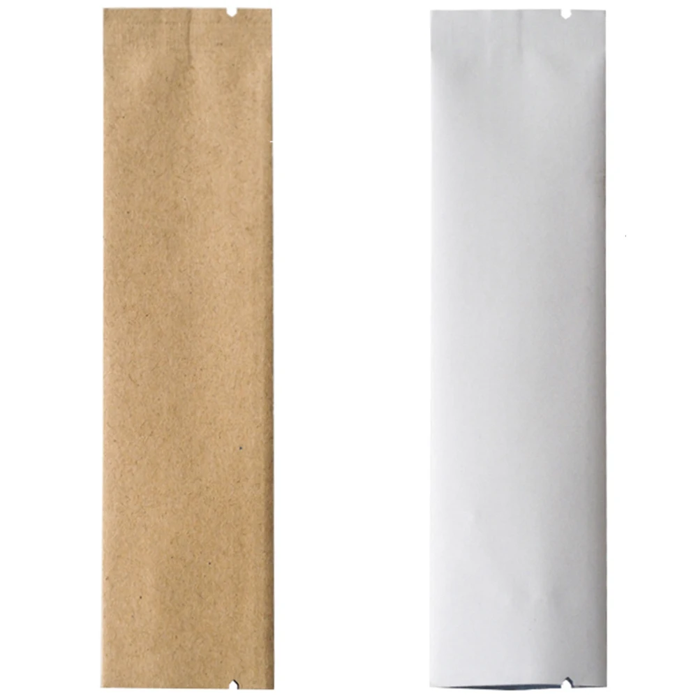 100pcs 3x12cm Kraft Paper White Food Powder Coffee Flat Storage Packaging Bags Aluminum Foil Mylar Heat Seal Open Top Pouches